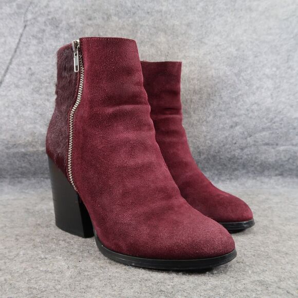 Steve Madden Shoes Womens 7 Booties Leather Cow Hair Fur Tstudio Block Heel Zip - Picture 1 of 16